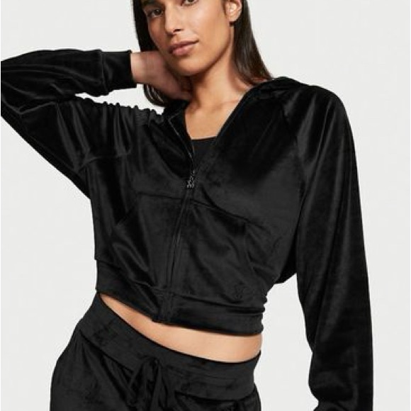 🖤 VS | Black Velour zip up Hoodie ON POINT - Picture 1 of 11